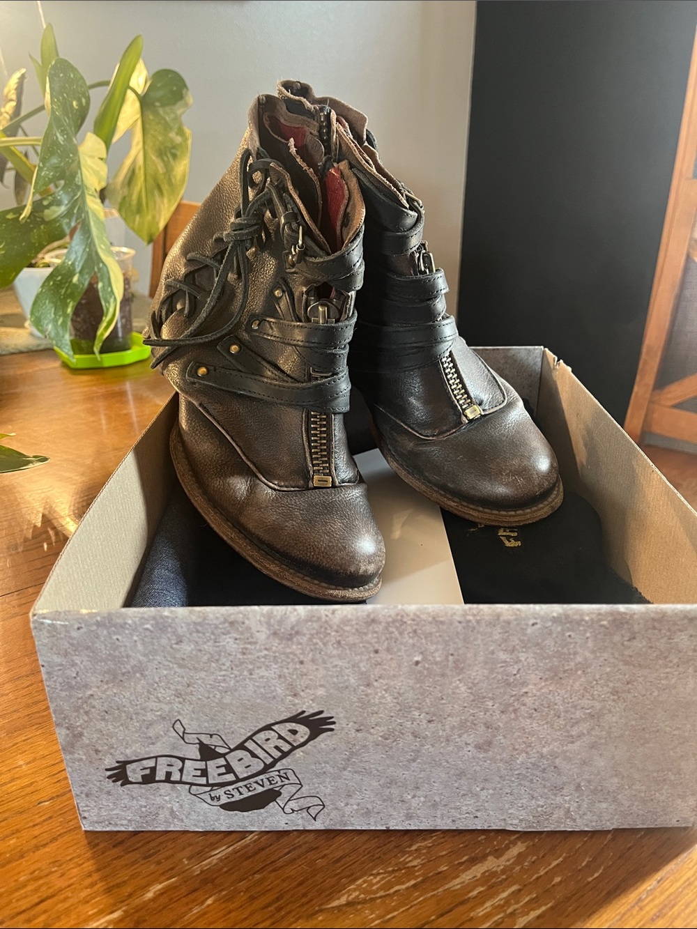 Freebird by Steven Limerick Brown Leather Lace-Up Zip Ankle Boots